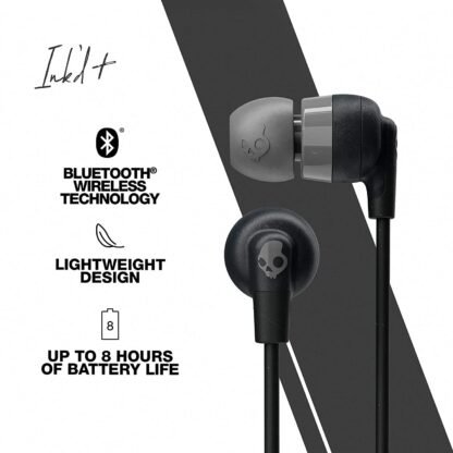 Skullcandy Inkd Plus in-Ear Earphones Wireless (Black) with Rapid Charge up to 8 Hours of Battery Life.
