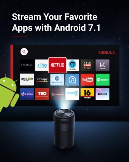 7 3 Anker Nebula Capsule, High-Contrast Pocket Cinema, 360°, Android 7.1, 4-Hour Backup.
