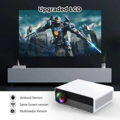 6 AUN Akey7 Max Real Full HD Native 1080P Resolution, 4K Supported Android 9.0, RAM: 1GB, ROM: 16GB, BLUETOOTH: 4.0 , 8500 Lumens for Wi-Fi Bluetooth, Mira Cast Home Theatre LED Projector.