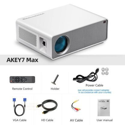 7 AUN Akey7 Max Real Full HD Native 1080P Resolution, 4K Supported Android 9.0, RAM: 1GB, ROM: 16GB, BLUETOOTH: 4.0 , 8500 Lumens for Wi-Fi Bluetooth, Mira Cast Home Theatre LED Projector.